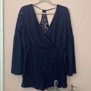 Navy blue lace romper NWT